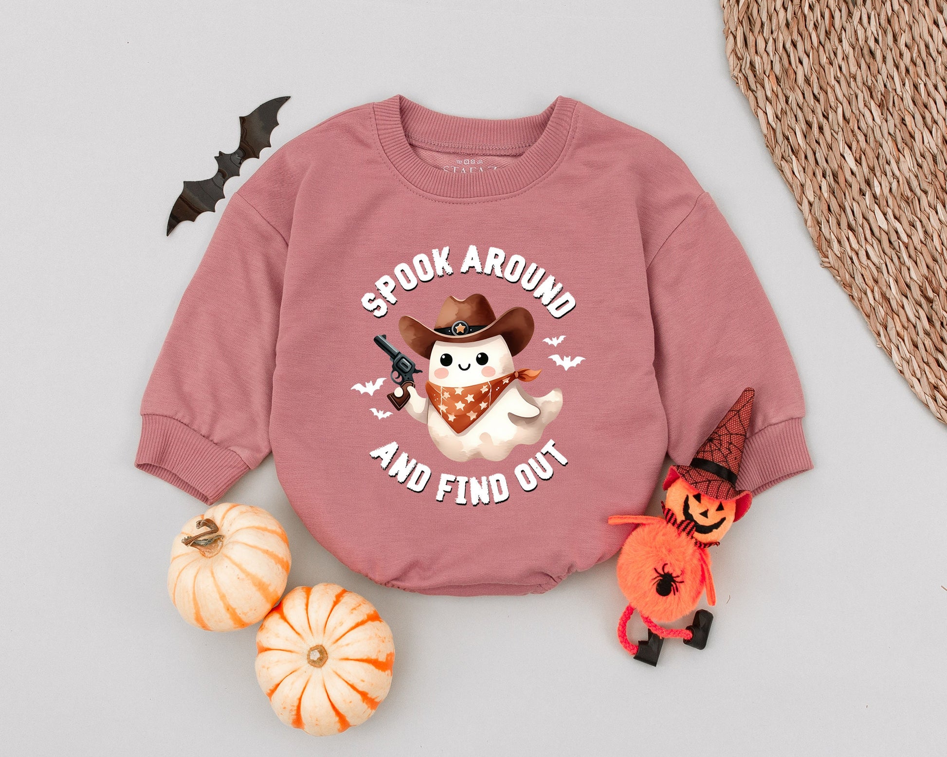 Cowboy Ghost Romper "Spook Around and Find Out" Baby Outfit Cute Western Halloween Costume Toddler Infant First Halloween Gift