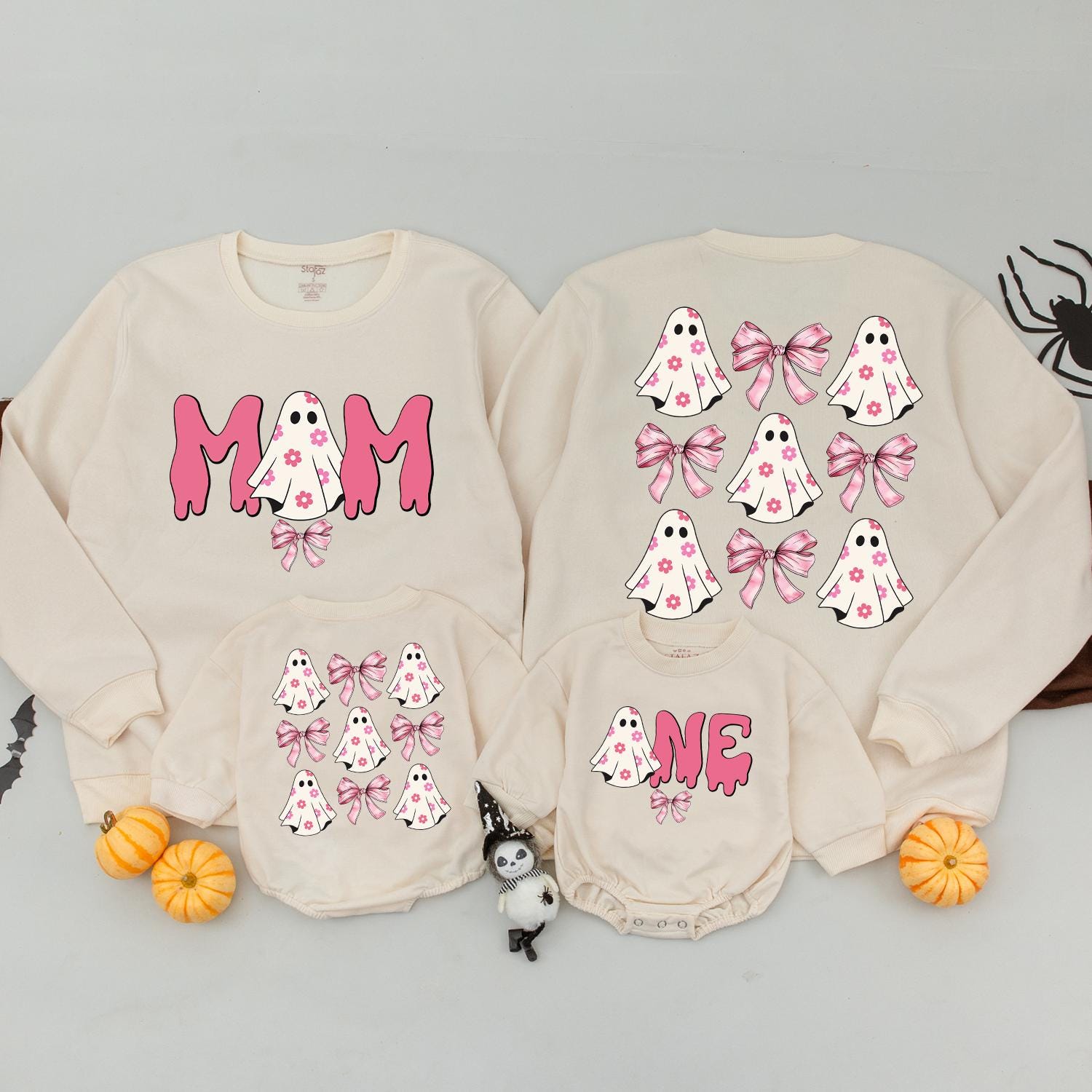 Spooky 1st Birthday Outfits – Mommy & Me Ghost Sweaters  