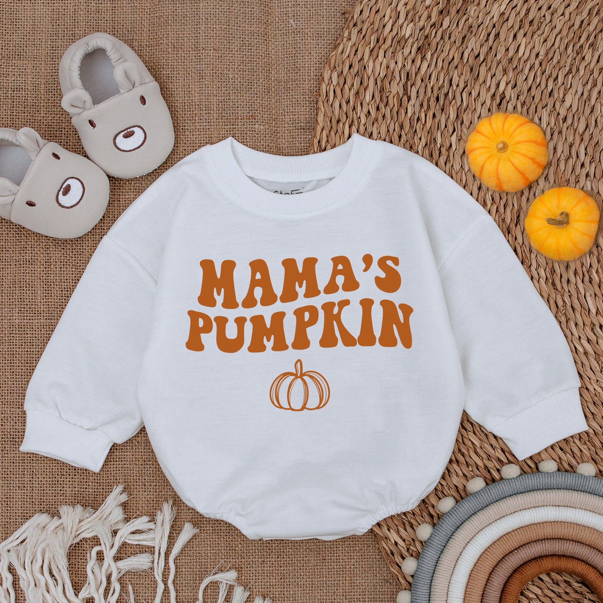Mama's Pumpkin Retro Halloween Baby Romper Vintage Fall Newborn Outfit Cute First Halloween Shower Gift Playful Orange Bodysuit