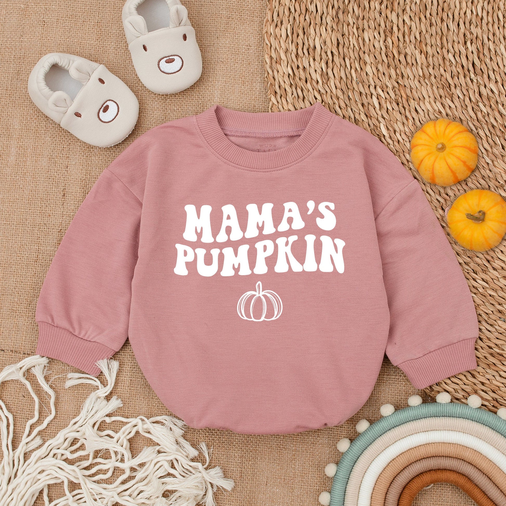 Mama's Pumpkin Retro Halloween Baby Romper Vintage Fall Newborn Outfit Cute First Halloween Shower Gift Playful Orange Bodysuit