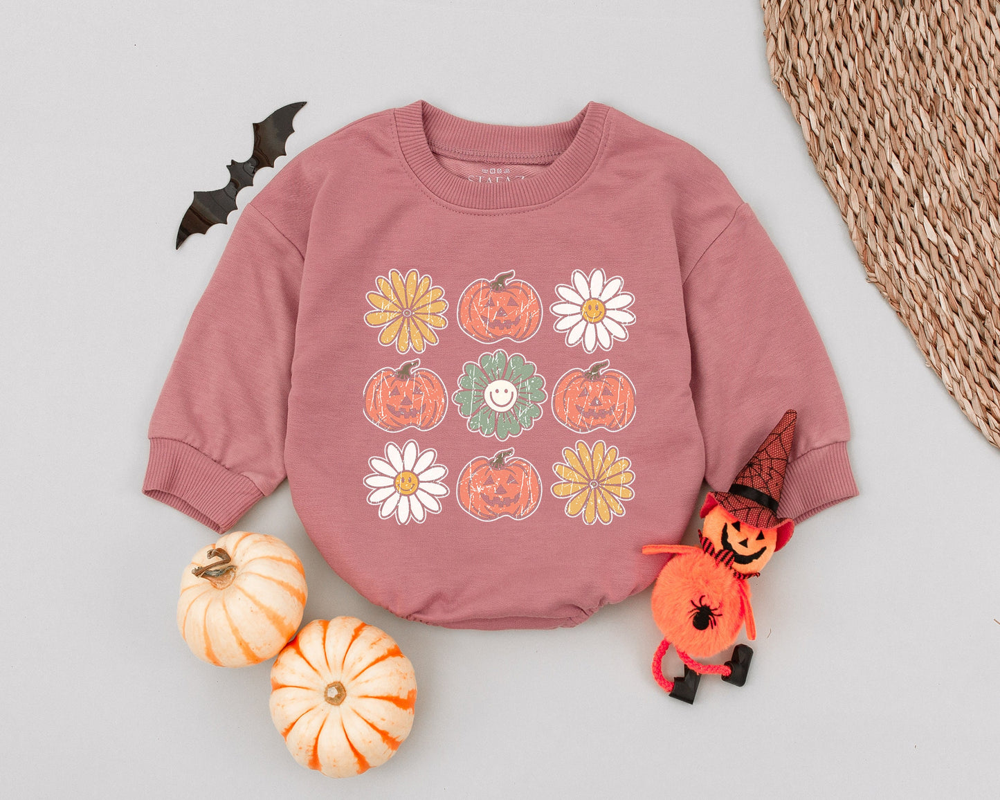 Vintage Spooky Pumpkin Baby Romper: Fall & Halloween Newborn Outfit