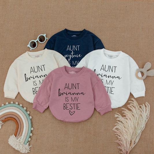 Personalized Auntie's Bestie Baby Bodysuit Infant Coming Home Outfit Gift from Aunt Baby Shower Apparel for Newborn Girls Boys