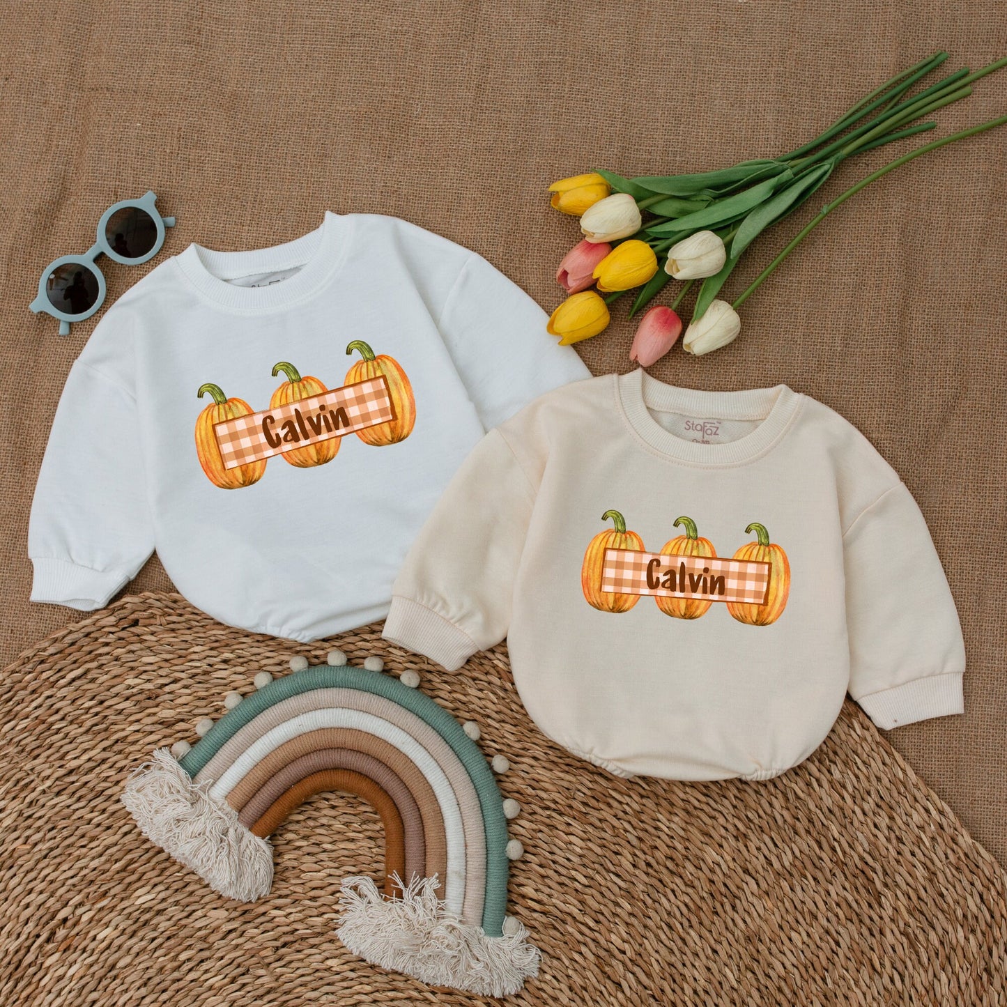 Pumpkin Fall Romper - Thanksgiving Baby Outfit, Autumn Baby Clothes