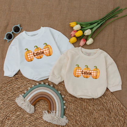 Pumpkin Fall Romper - Thanksgiving Baby Outfit, Autumn Baby Clothes