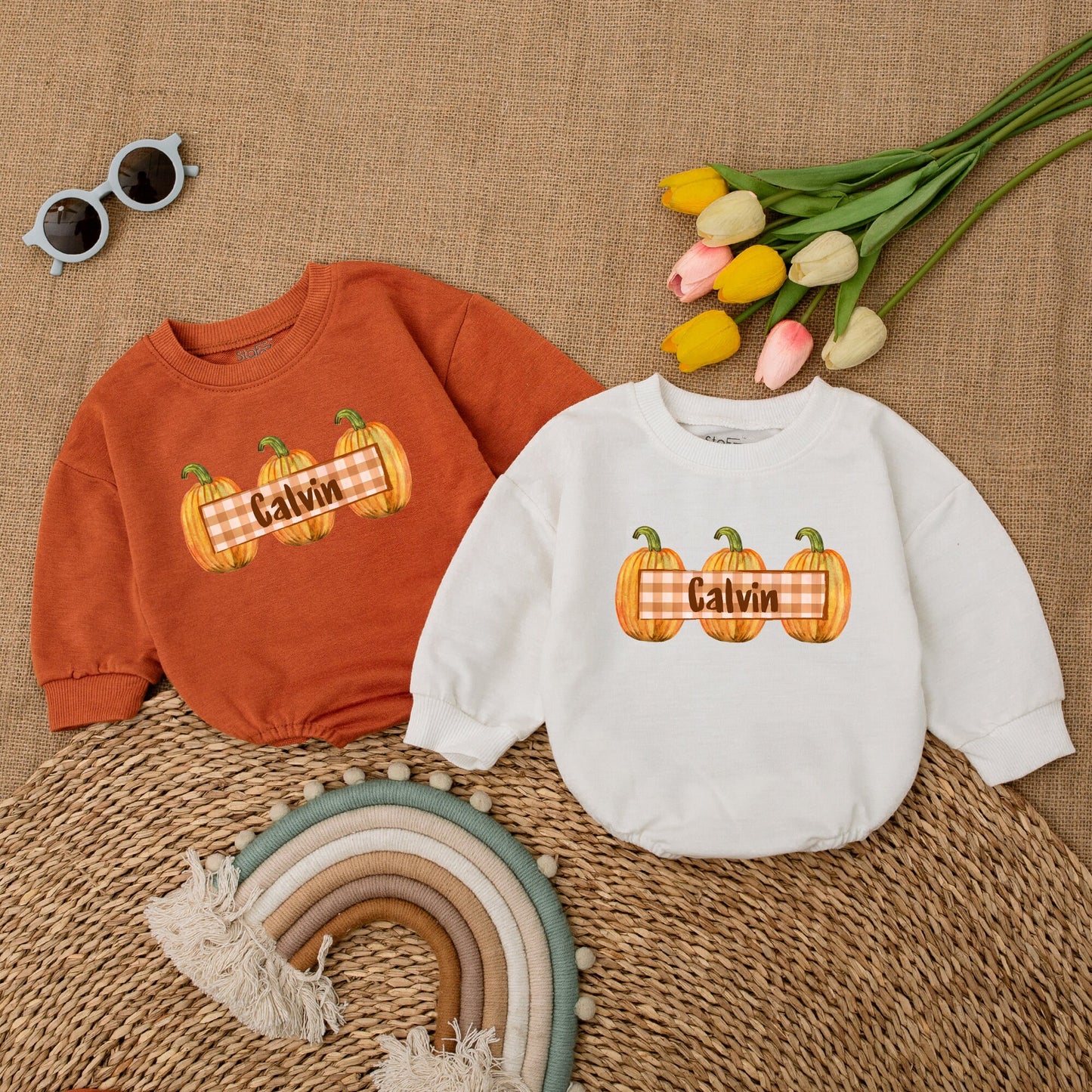 Pumpkin Fall Romper - Thanksgiving Baby Outfit, Autumn Baby Clothes