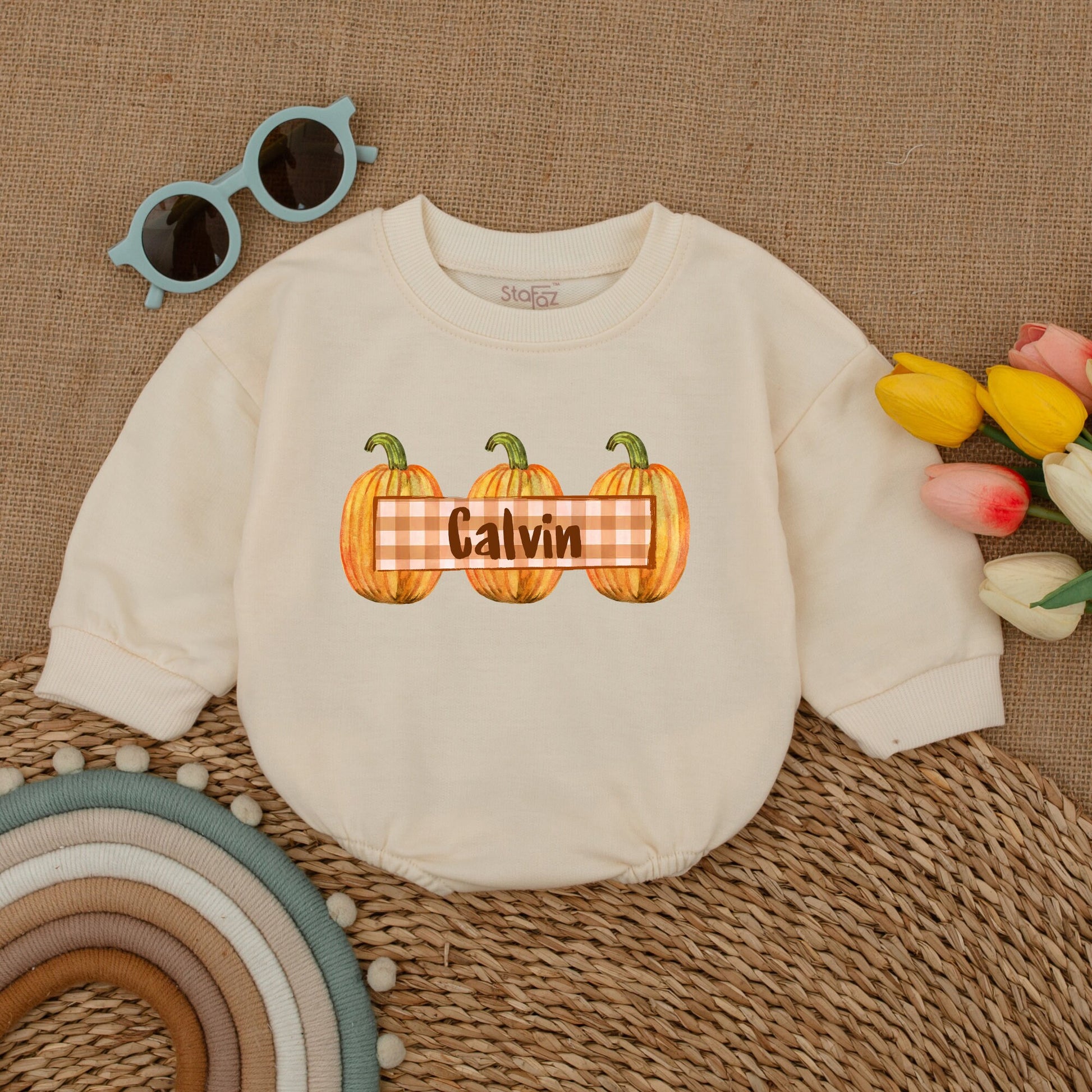 Pumpkin Fall Romper - Thanksgiving Baby Outfit, Autumn Baby Clothes