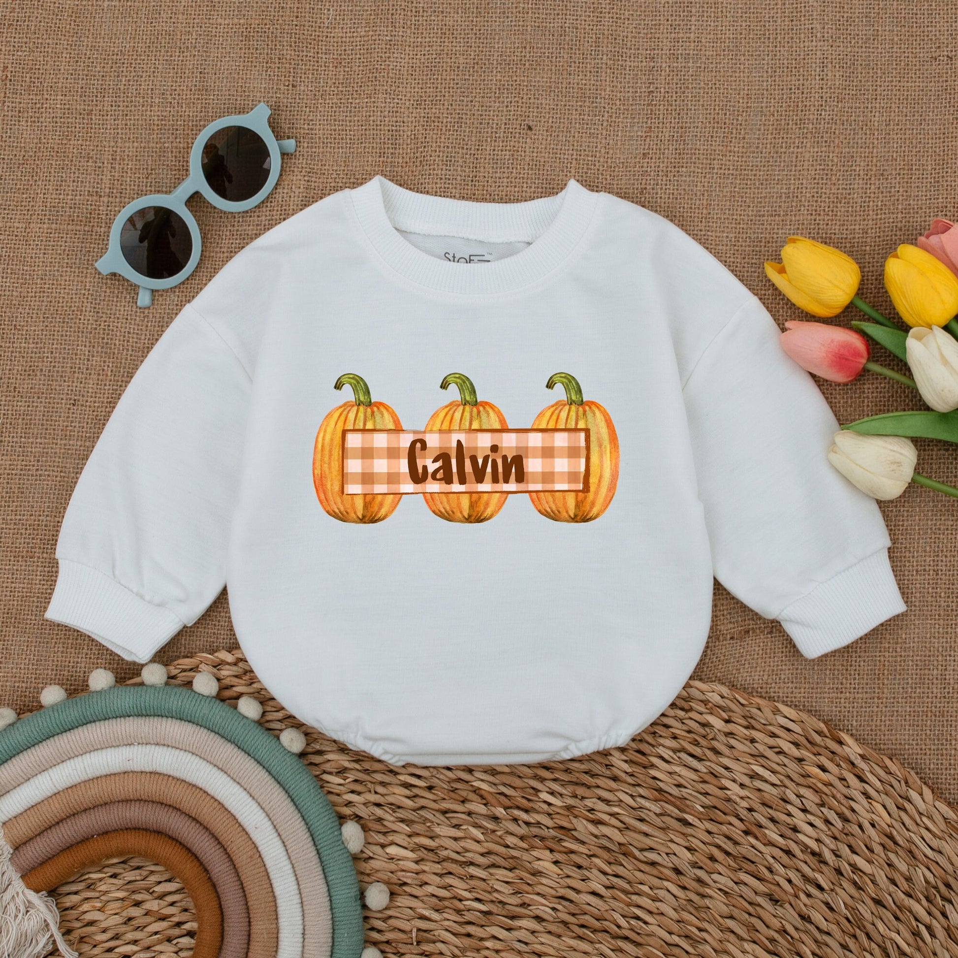 Pumpkin Fall Romper - Thanksgiving Baby Outfit, Autumn Baby Clothes