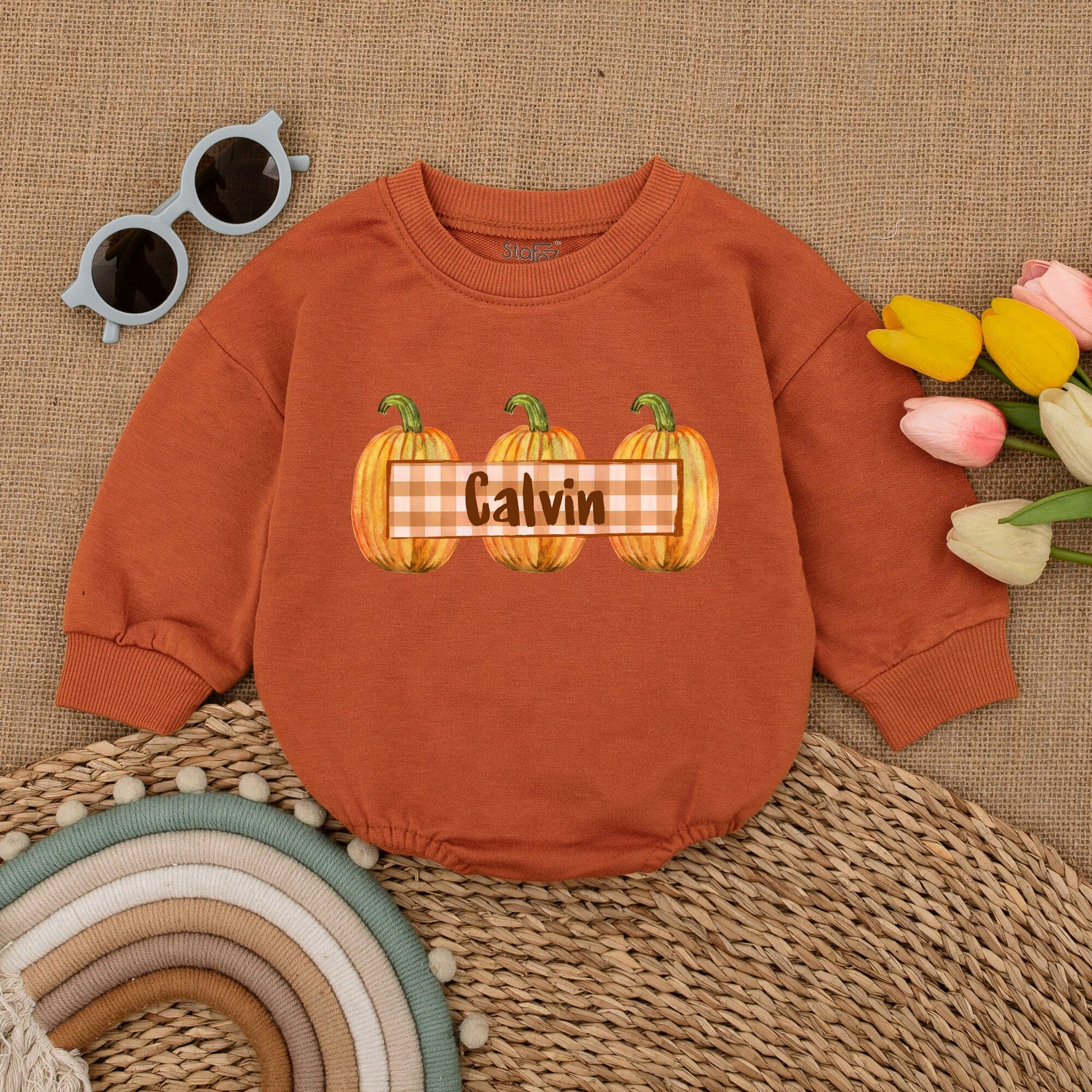 Pumpkin Fall Romper - Thanksgiving Baby Outfit, Autumn Baby Clothes