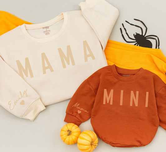Mama and Mini Matching Sweatshirt Set:  "MAMA" & "MINI" Print Mother Daughter Outfits, Girl Mom Gift, Cozy Toddler Sweaters, Winter Style, Casual