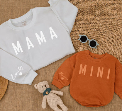 Mama and Mini Matching Sweatshirt Set:  "MAMA" & "MINI" Print Mother Daughter Outfits, Girl Mom Gift, Cozy Toddler Sweaters, Winter Style, Casual