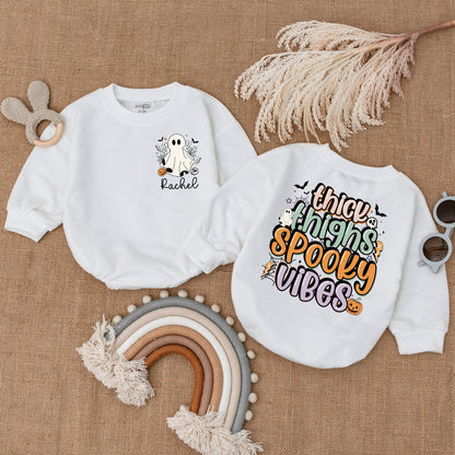 Cute Halloween Baby Romper "Rachel" Ghost Pumpkin Bats Stars Spiderweb Skull for My First Halloween Outfit Baby Shower Gift
