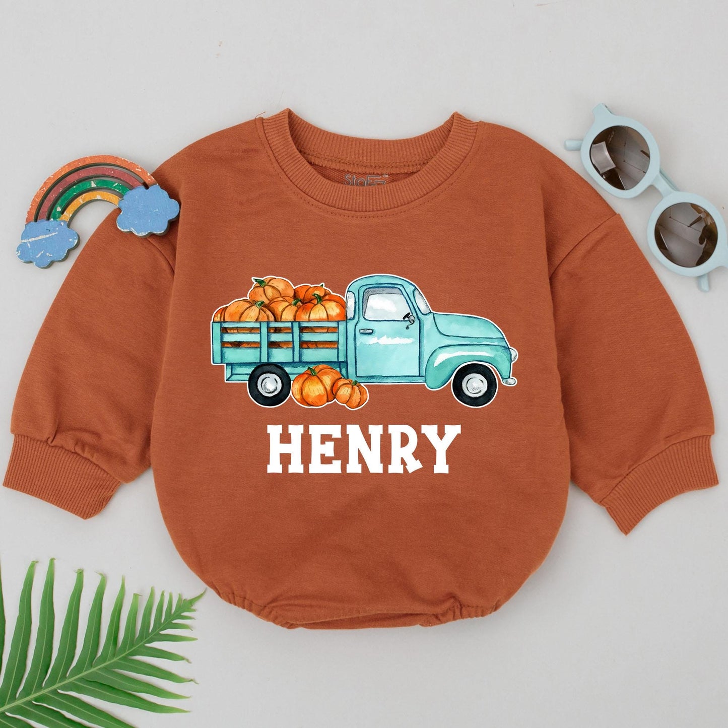 Custom Pumpkin Truck Romper – Perfect Fall & Thanksgiving Outfit