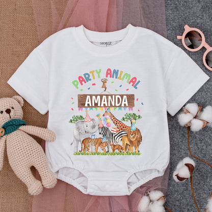 "First Birthday Zoo Animal Romper - Party Animal Boy Outfit"