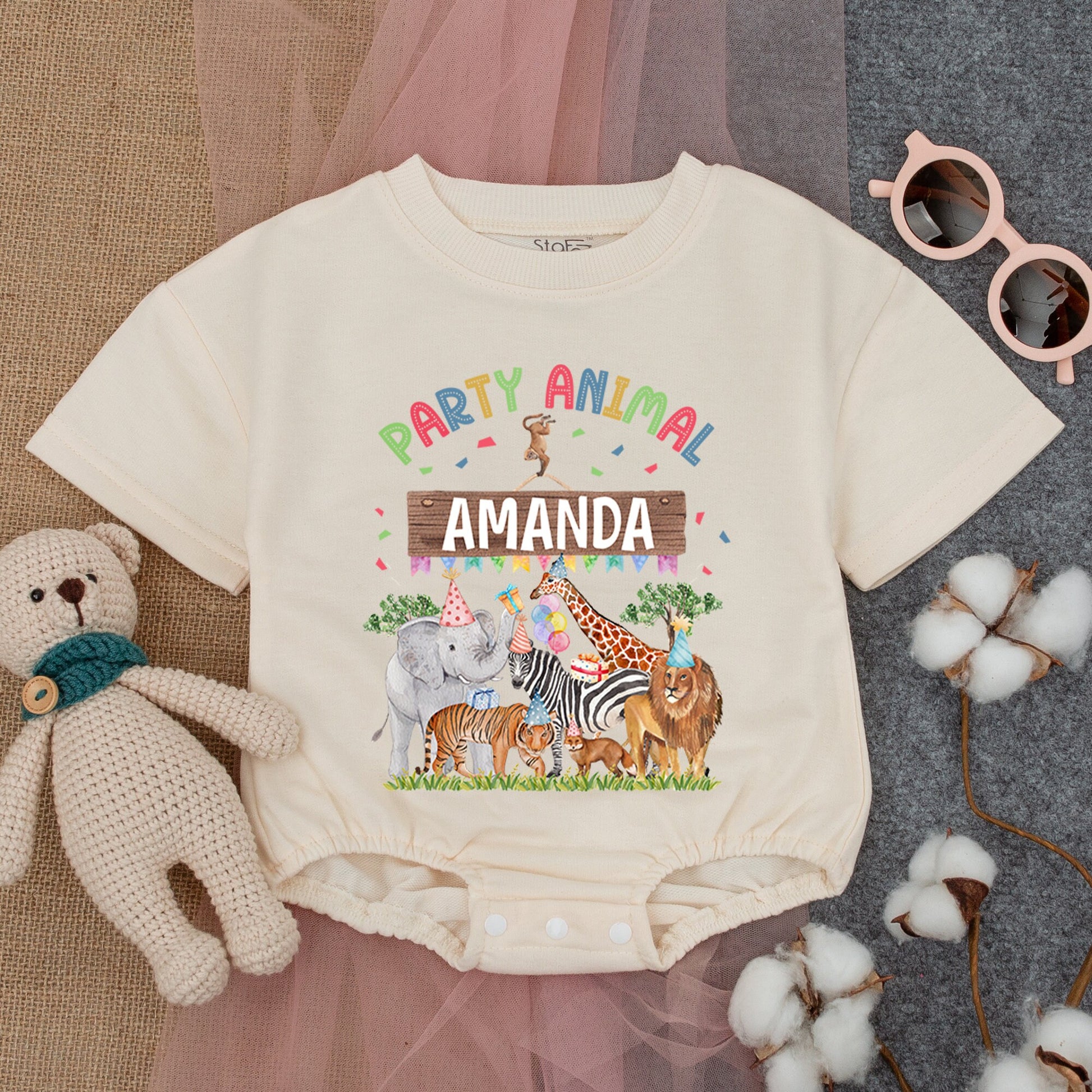 "First Birthday Zoo Animal Romper - Party Animal Boy Outfit"