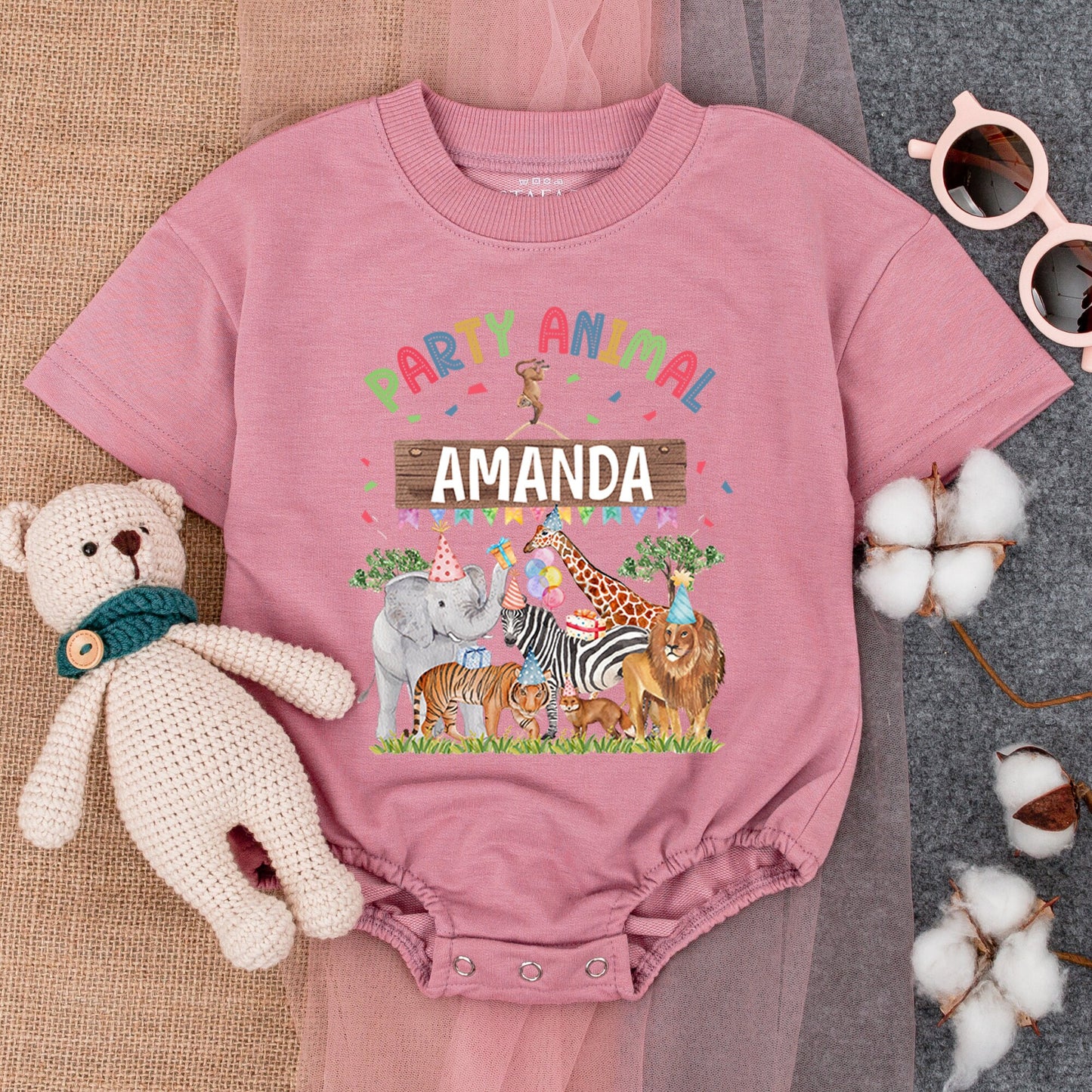 "First Birthday Zoo Animal Romper - Party Animal Boy Outfit"