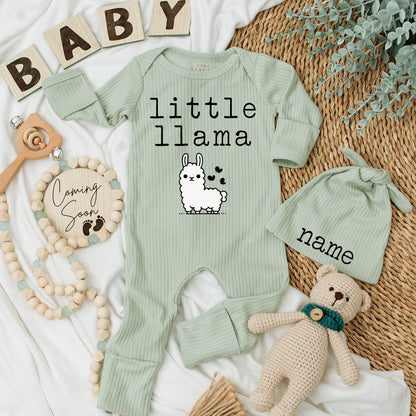 Personalized Little Llama Bodysuit & Hat Set - Custom Name Baby Outfit, New Arrival Gift, Soft Cotton Going Home Outfit, Unisex Keepsake 138 chars