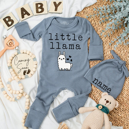 Personalized Little Llama Bodysuit & Hat Set - Custom Name Baby Outfit, New Arrival Gift, Soft Cotton Going Home Outfit, Unisex Keepsake 138 chars