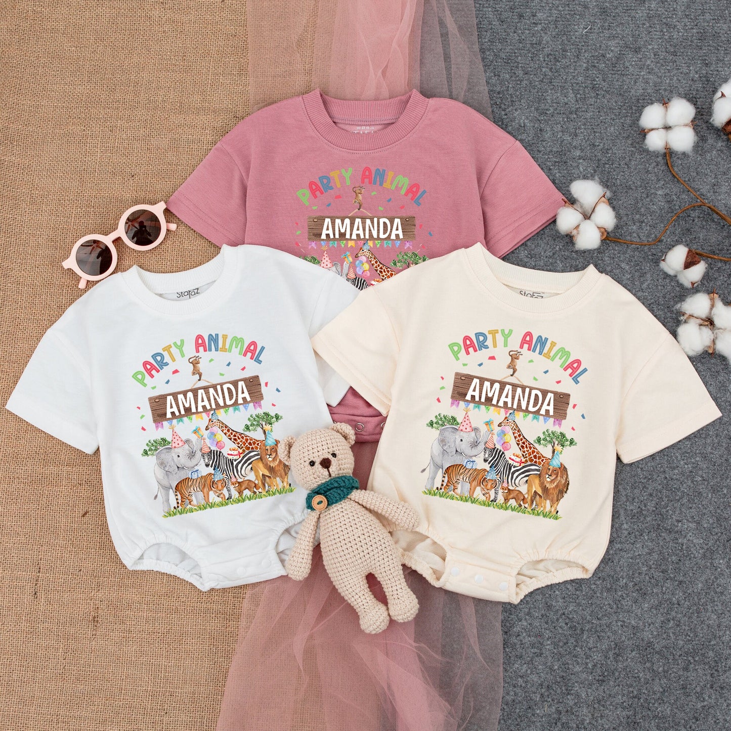 "First Birthday Zoo Animal Romper - Party Animal Boy Outfit"