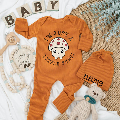 Mushroom Baby Bodysuit & Hat Set – Just a Little Fungi, Unisex Gift