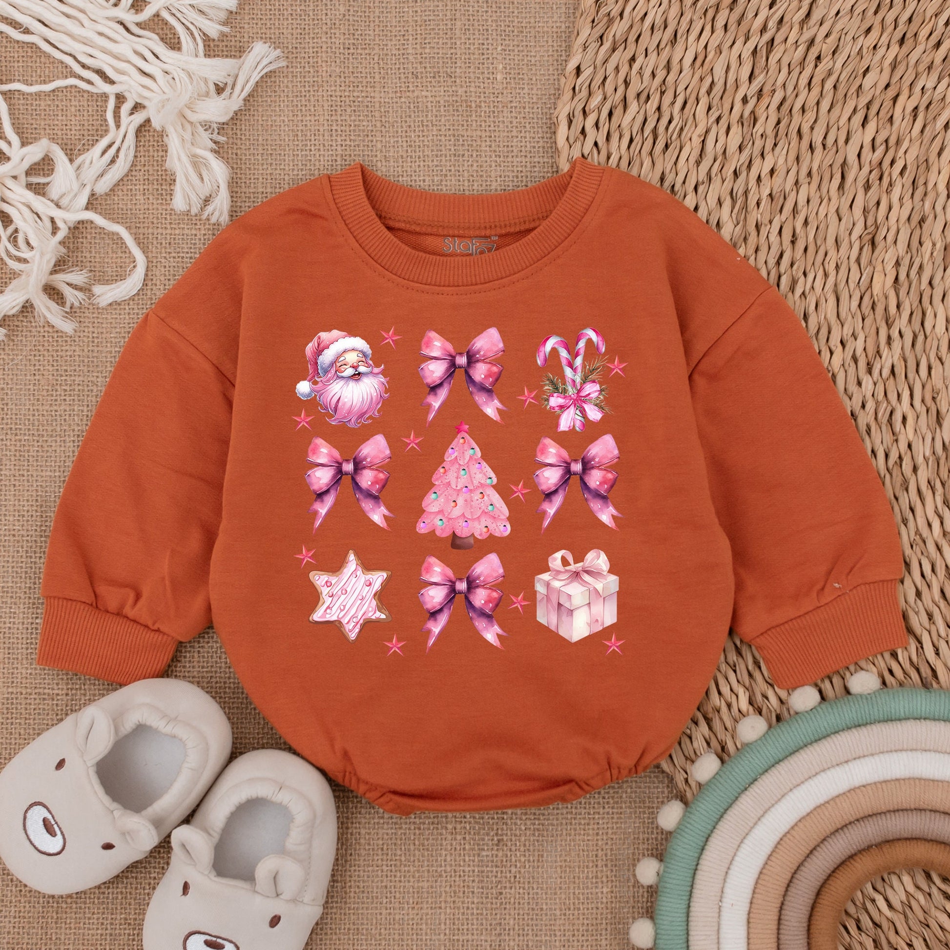 First Christmas Pink Coquette Santa Romper – Baby Holiday Outfit