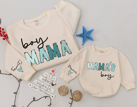 Custom Boy Mama & Mama's Boy Matching Sweatshirt Set for Mom and Baby Cozy Holiday Gift for Her Newborn Outfit