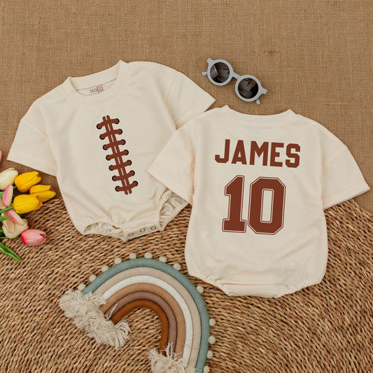 Personalized Football Baby Romper: Custom Name & Number Game Day Bodysuit for Baby Boy or Girl, Football Baby Shower Gift