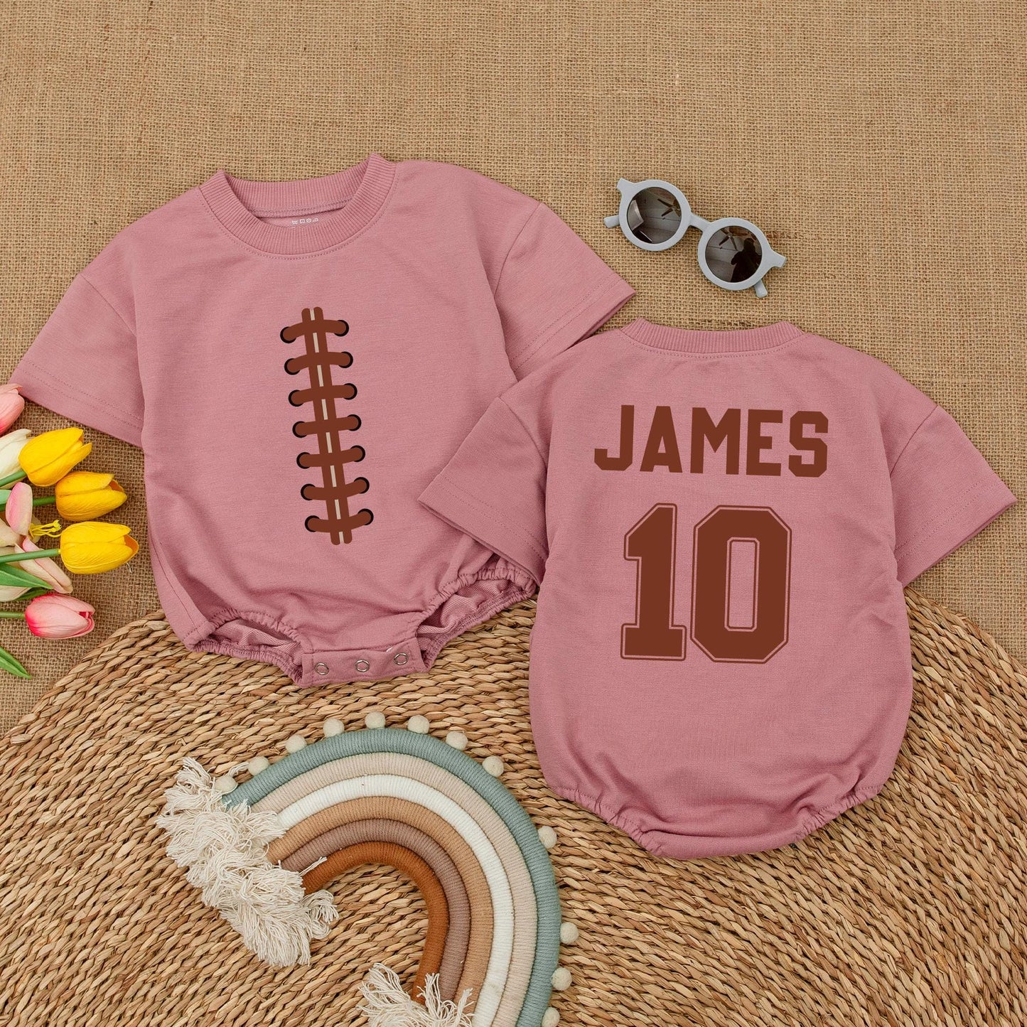 Custom Football Baby Romper: Personalized Name & Number Bodysuit