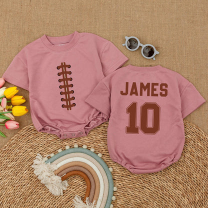 Custom Football Baby Romper: Personalized Name & Number Bodysuit