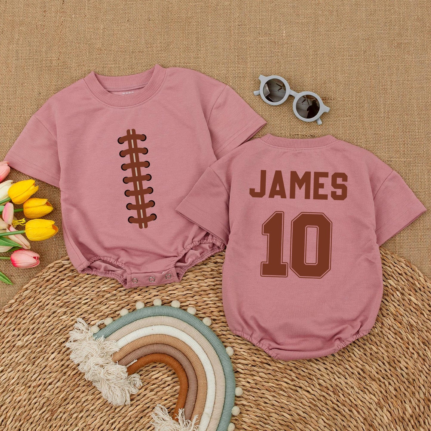 Personalized Football Baby Romper: Custom Name & Number Game Day Bodysuit for Baby Boy or Girl, Football Baby Shower Gift