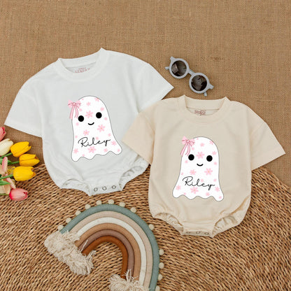 Personalized Halloween Ghost Romper, Cute Baby Fall Bodysuit Gift