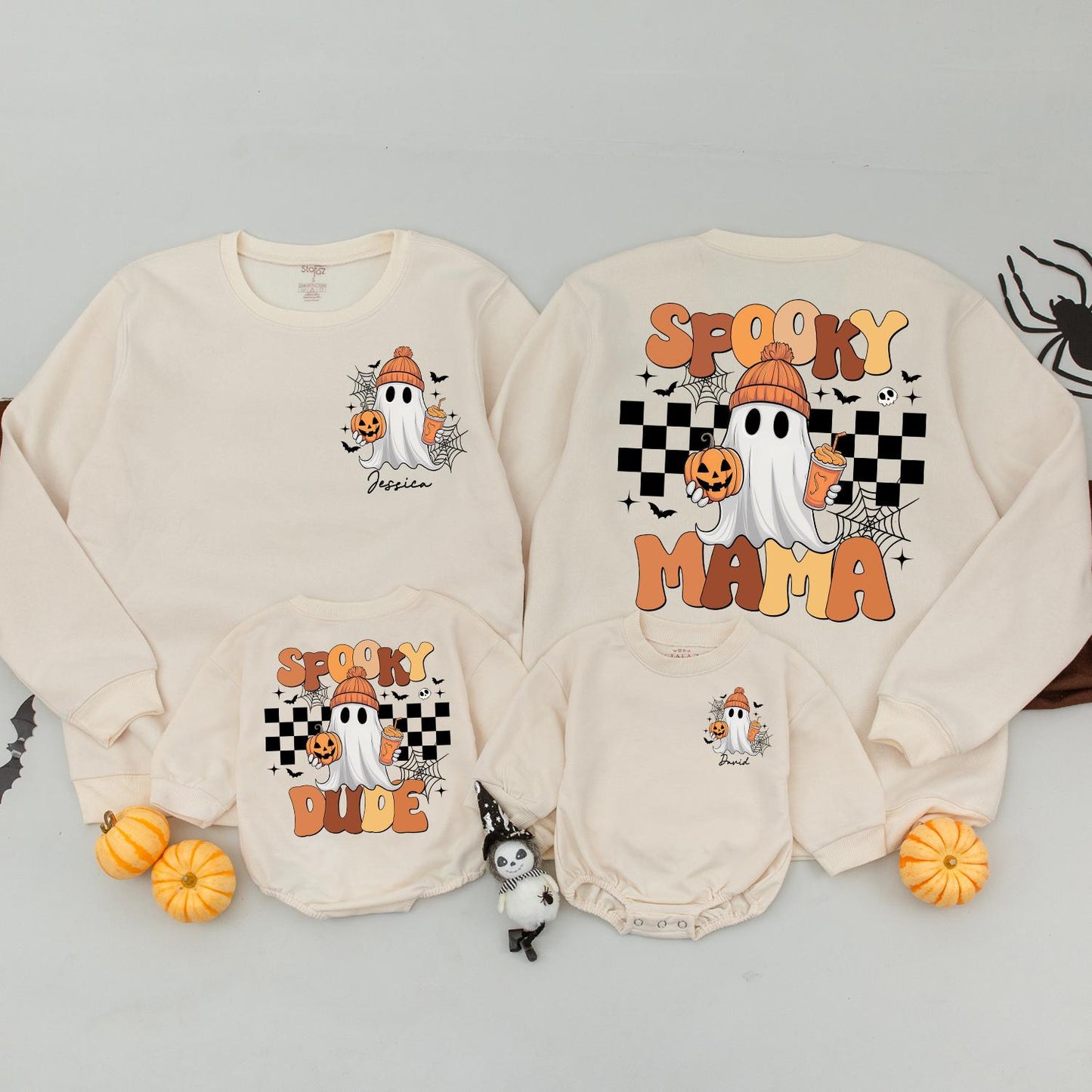 Custom Spooky Family Sweaters: Matching Halloween Ghost & Pumpkin  