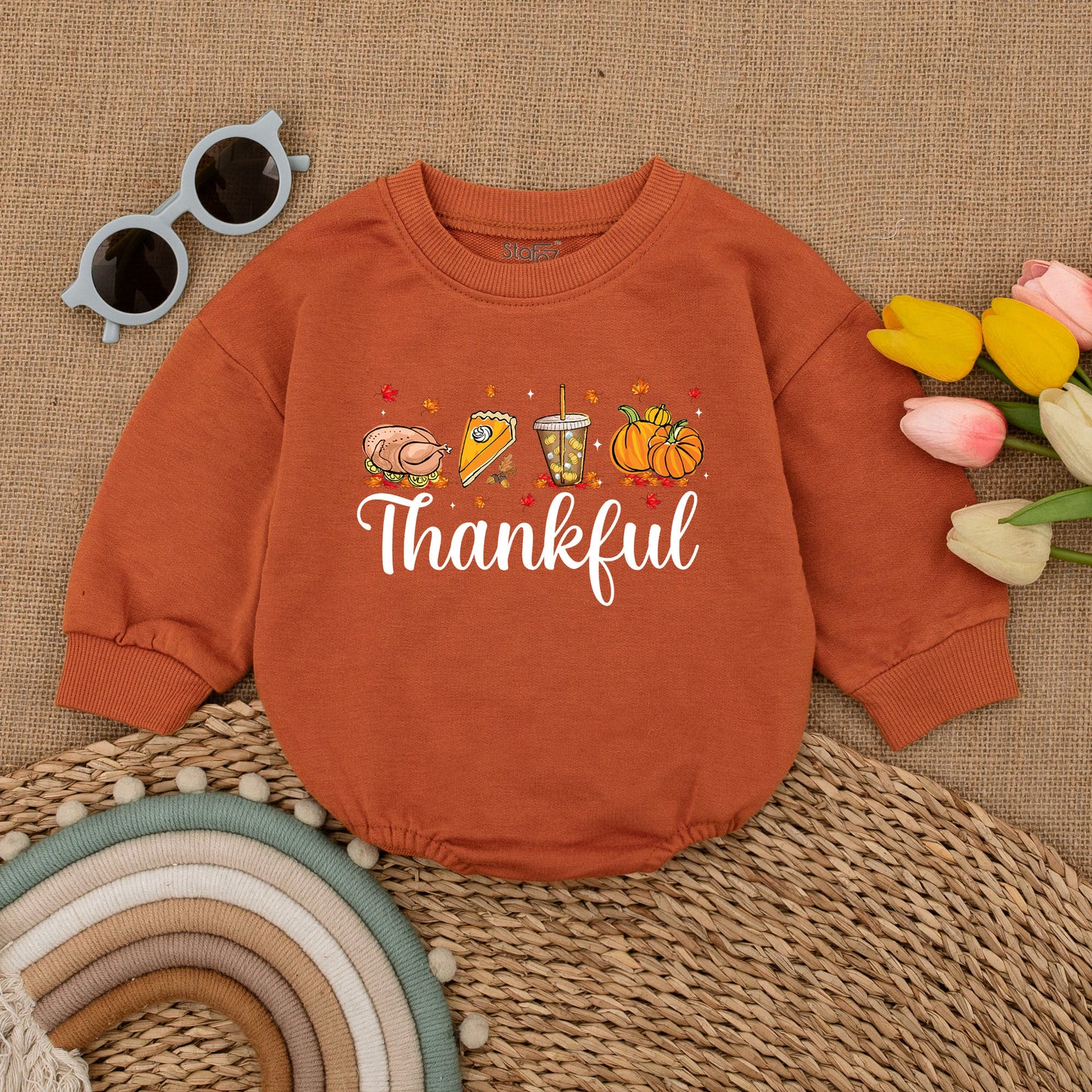 First Thanksgiving Bubble Romper, Pumpkin Newborn Fall Outfit