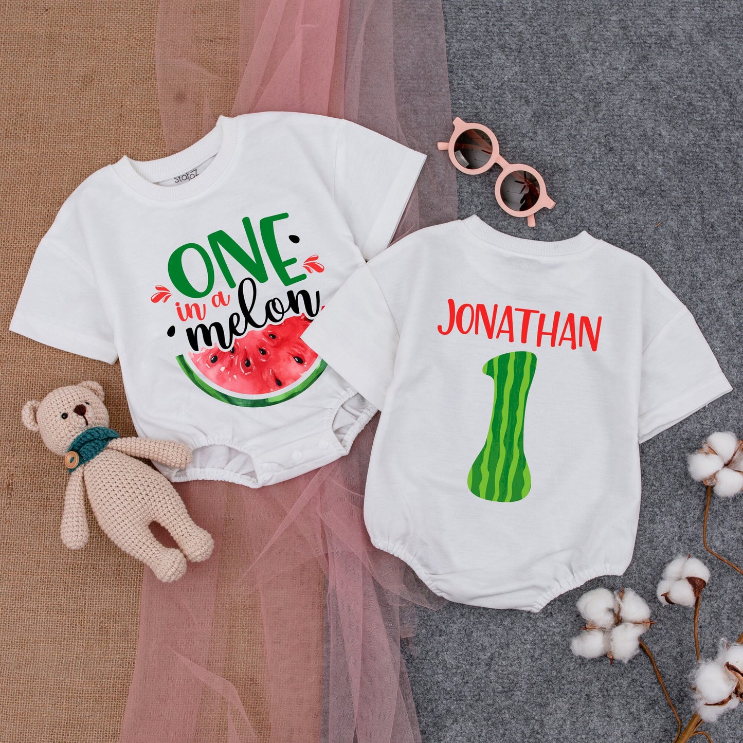 One in a Melon 1st Birthday Girl Romper - Watermelon Outfit  