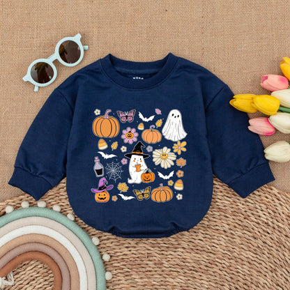 Retro Halloween Baby Romper | Cute Ghost Outfit & Sweatshirt Set