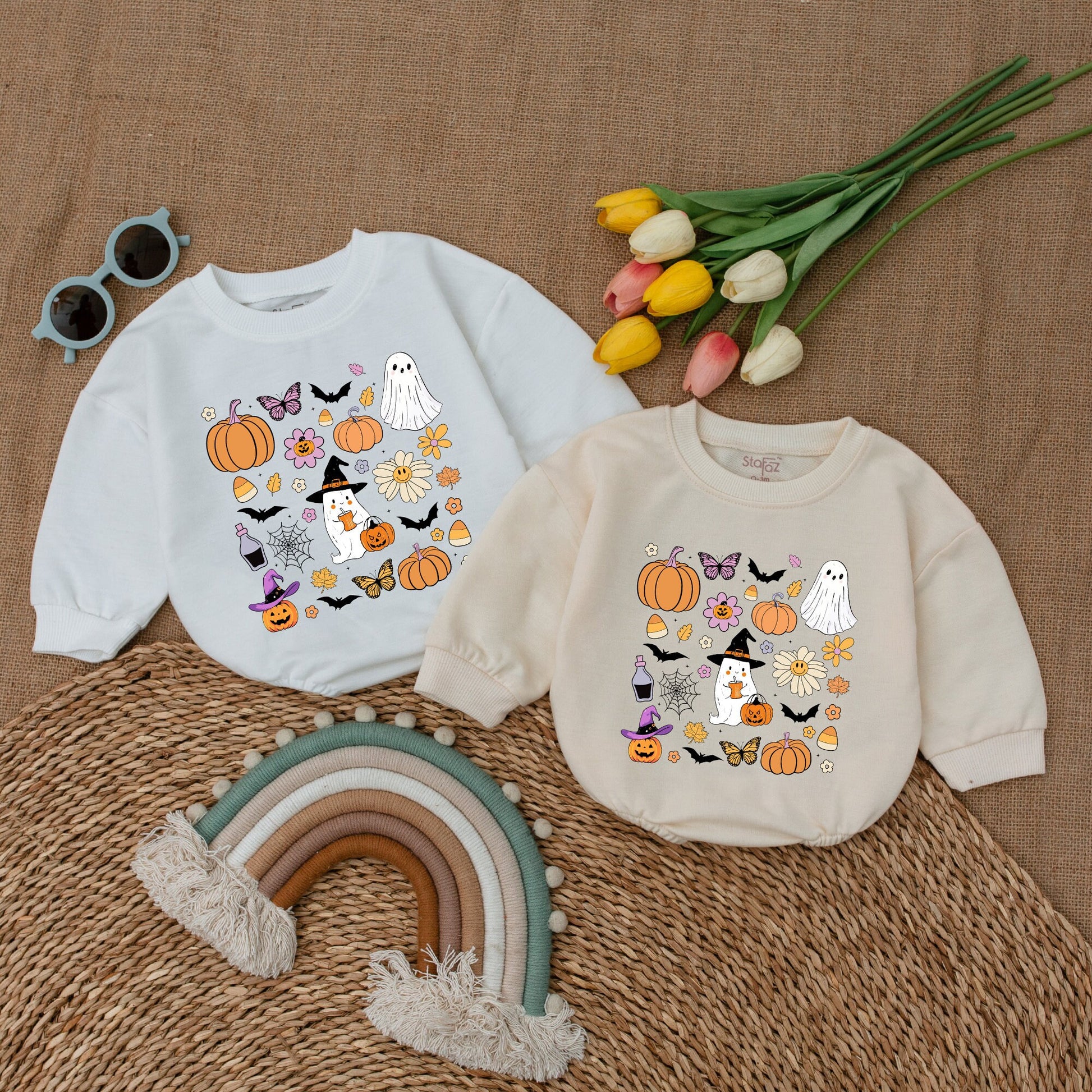 Retro Halloween Baby Romper | Cute Ghost Outfit & Sweatshirt Set