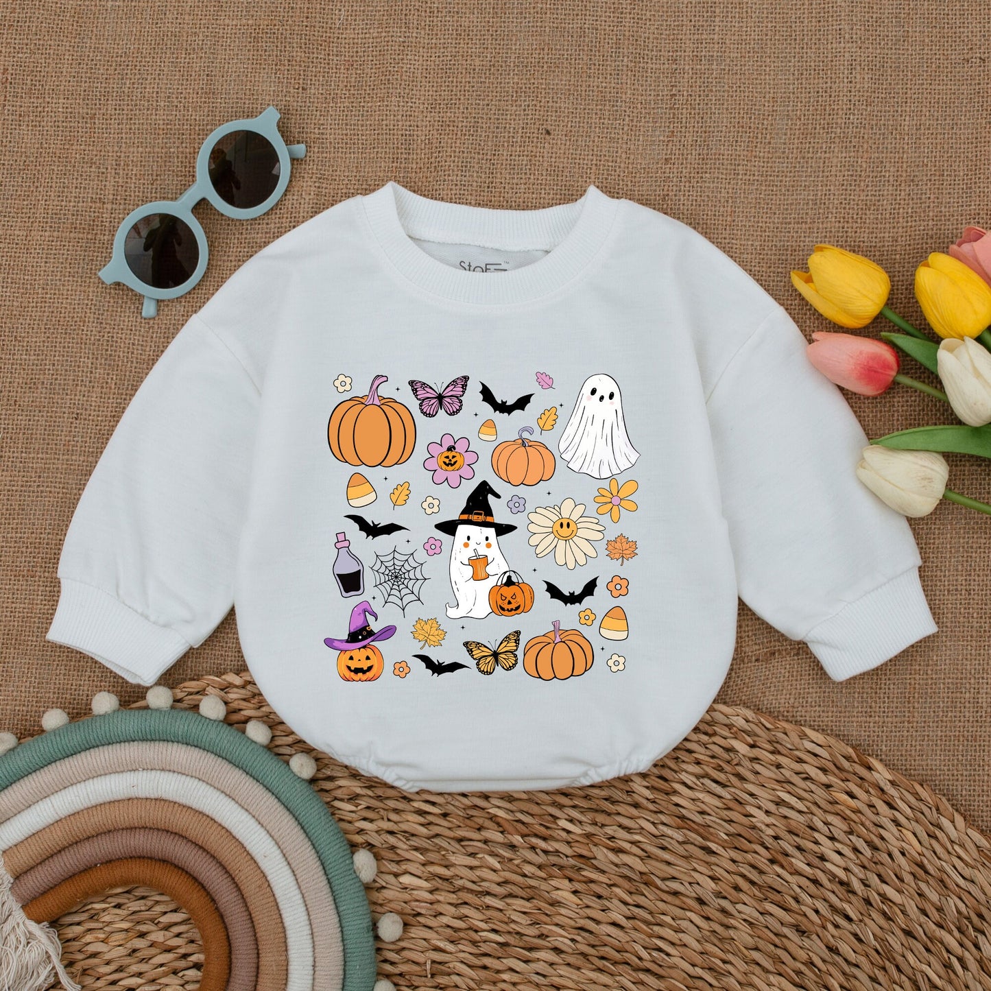 Retro Halloween Baby Romper | Cute Ghost Outfit & Sweatshirt Set