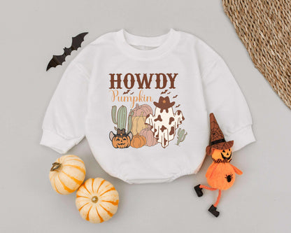 Retro Western Halloween Outfit: Baby Romper & Toddler Sweatshirt