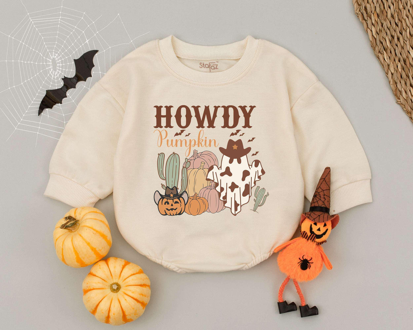 Retro Western Halloween Outfit: Baby Romper & Toddler Sweatshirt