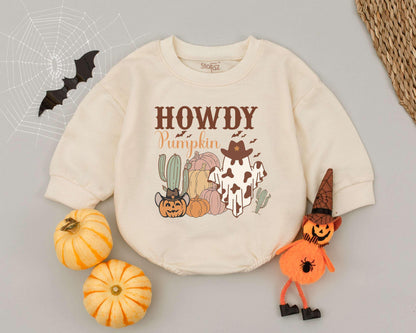 Retro Western Halloween Outfit: Baby Romper & Toddler Sweatshirt