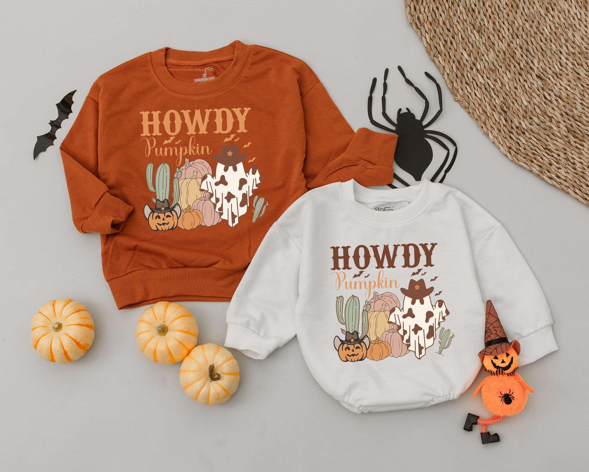 Retro Western Halloween Outfit: Baby Romper & Toddler Sweatshirt