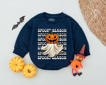 Retro Pumpkin Ghost Baby Romper - Halloween Costume & Fall Outfit