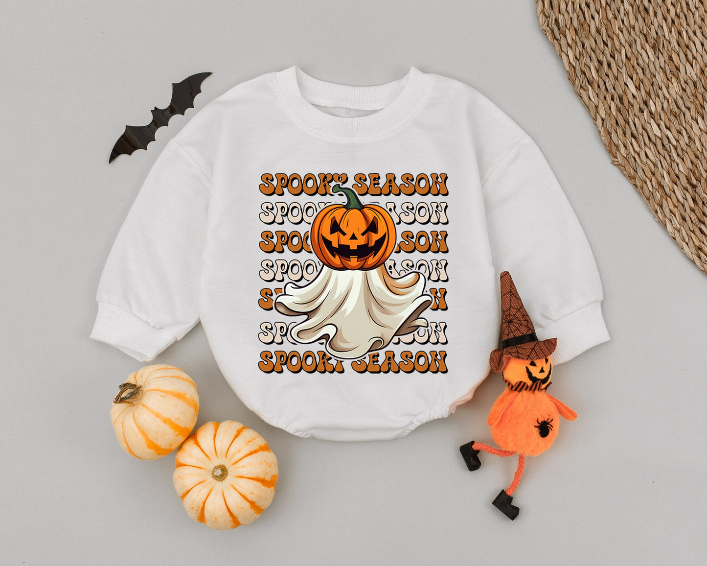 Retro Pumpkin Ghost Baby Romper - Halloween Costume & Fall Outfit