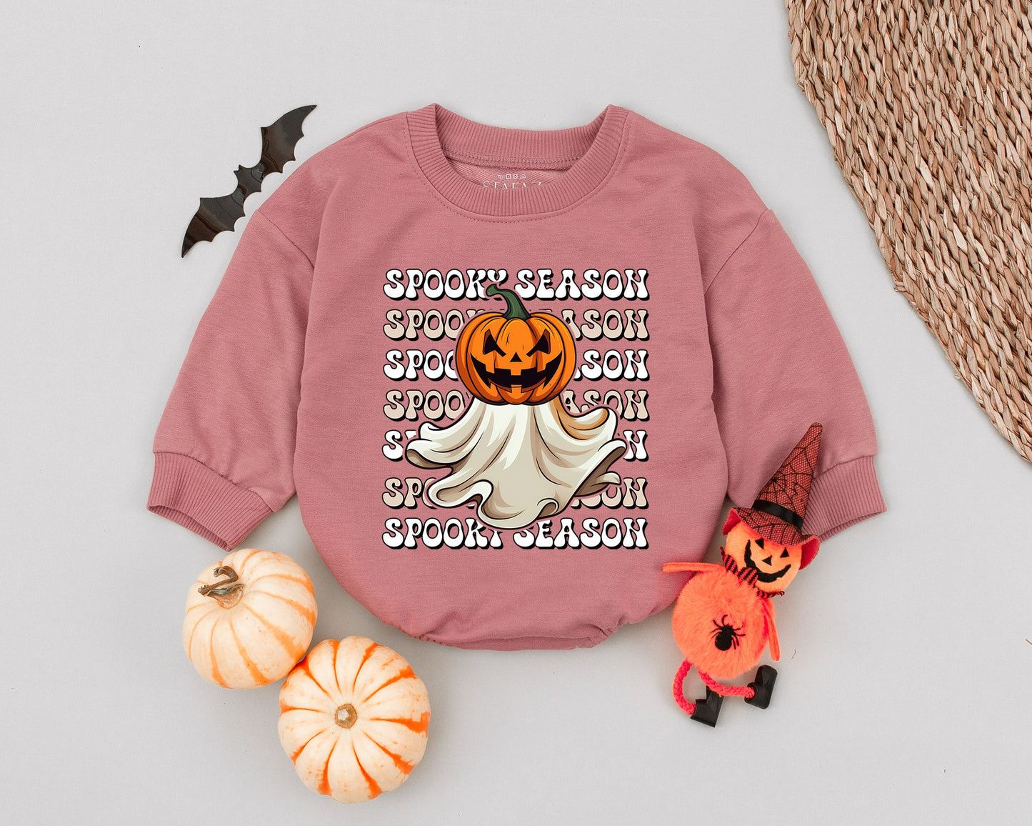 Retro Pumpkin Ghost Baby Romper - Halloween Costume & Fall Outfit