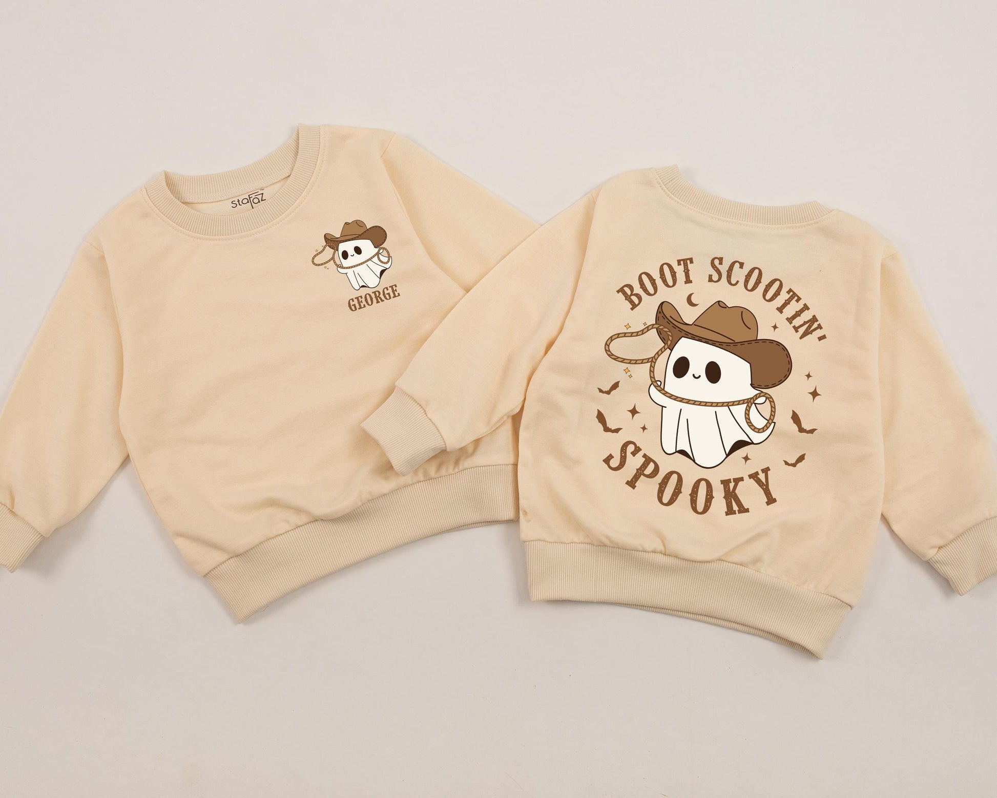 Personalized Boot Scootin' Spooky Sweatshirt Cute Cowboy Ghost Halloween Toddler Baby Western Outfit Gift
