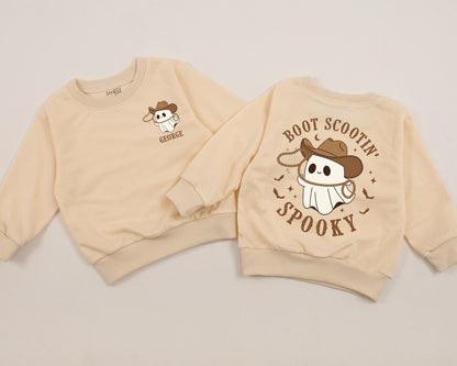 Personalized Boot Scootin' Spooky Sweatshirt Cute Cowboy Ghost Halloween Toddler Baby Western Outfit Gift