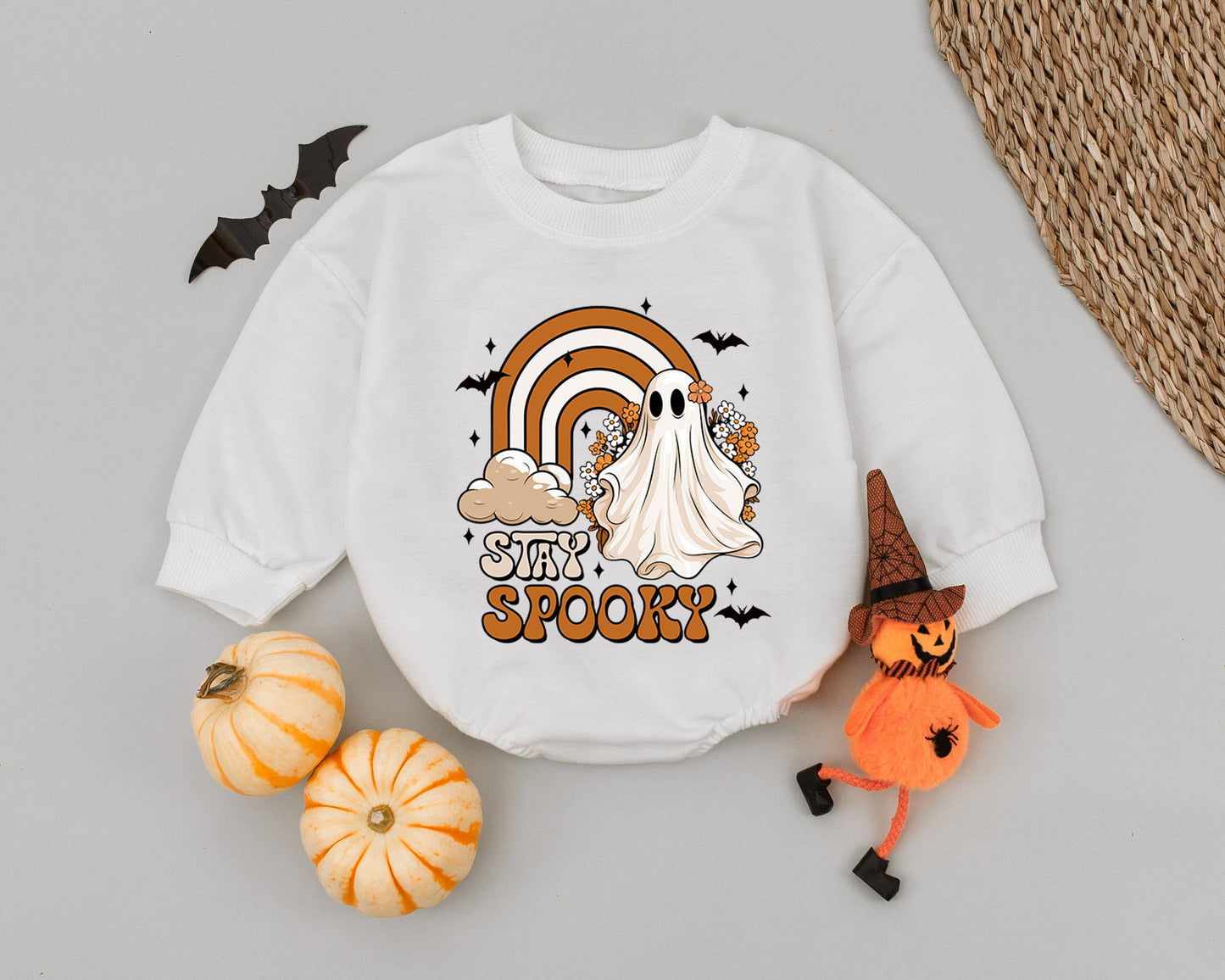 Retro Ghost Baby Romper: Spooky Vintage Halloween Outfit