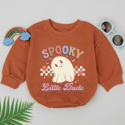 Spooky Little Dude Romper Retro Ghost Halloween Outfit Baby Shower Gift Newborn Girl First Halloween Season