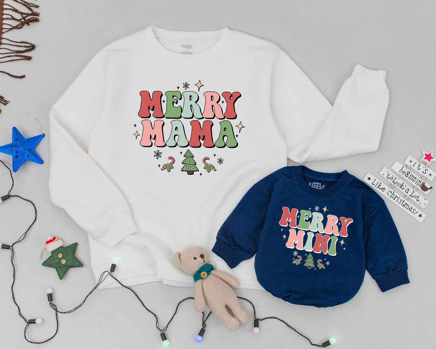 Vintage Christmas Mama & Mini Matching Family Sweatshirts Outfit Set