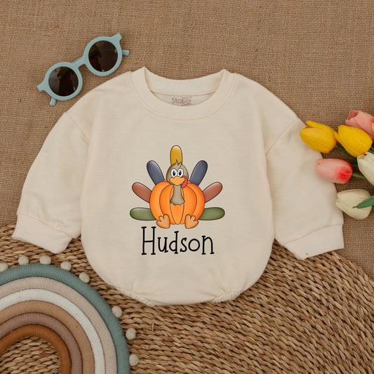 Pumpkin Turkey Romper for Boys, Thanksgiving Baby Outfit, Fall Wear