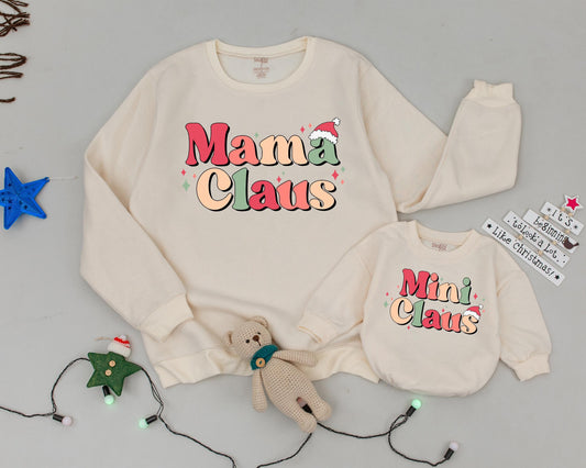 Matching Mama & Mini Claus Christmas Sweaters – Vintage, Personalized